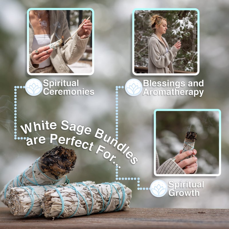 JL Local 40 White Sage Smudge Sticks 4-Inch Sustainably Grown, Intended for Personal Spiritual Growth, Stress Relief & Smudging - Image 3